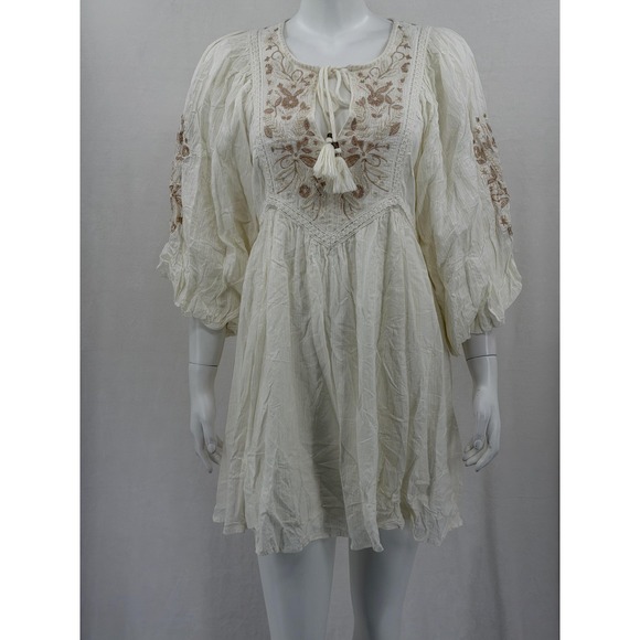 Anthropologie Dresses & Skirts - Anthropologie Dress Womens Medium Cream Viveka Mini Embroidered Bohemian Summer